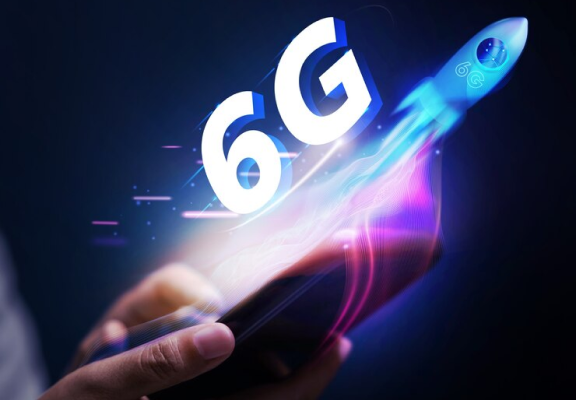 Ilustração de tecnologia 6G com foguete e símbolo '6G' representando internet de alta velocidade.