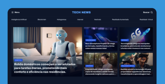 Aplicativo portal de notícias, que mostra notícias de tecnologia.