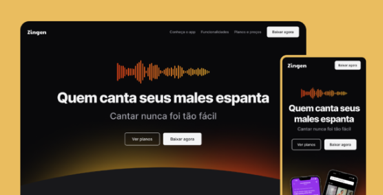 Imagem da landing page, com foto do app em formato responsivo.